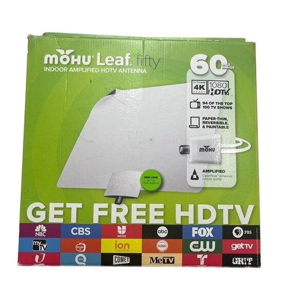 Mohu - Leaf Fifty Amplified Indoor HDTV Antenna 60 Mile Range MH-110584 Untested - Picture 1 of 6